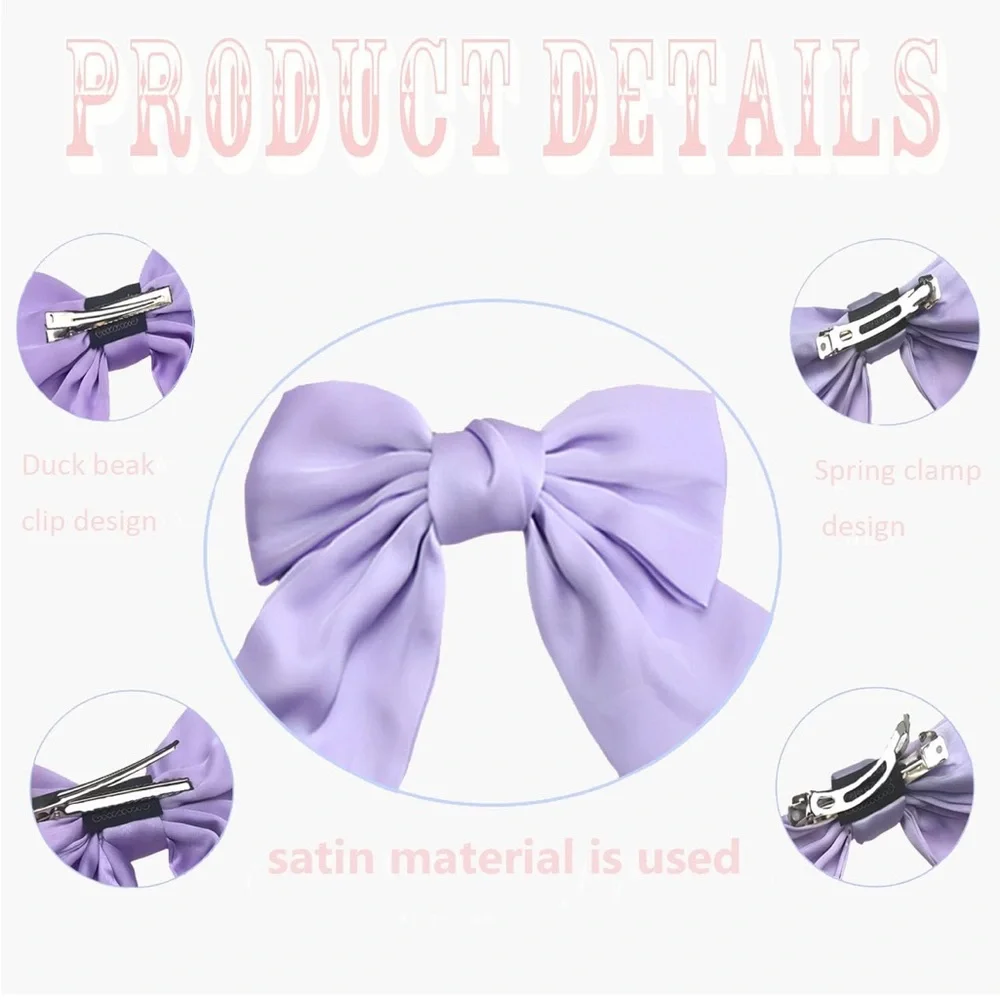 5for$10 Bow Hair Clips Dark Red Large Satin French Snap Ponytail Accessories - Picture 10 of 16